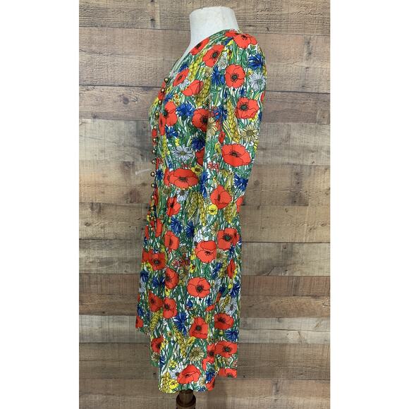 Vintage 1960’s Mod Floral Poppy Button Front Dress Size Small Hippie - Picture 7 of 13